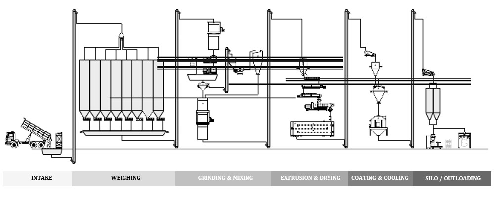 EXTRUDED SHRIMP FEED PROCESSING FLOW